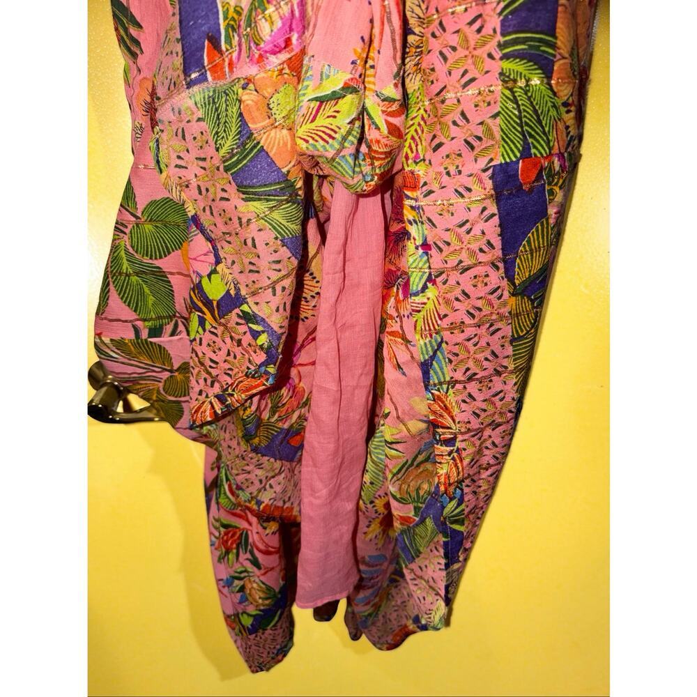 One 2 Magic Pink Tropical Floral Maxi Dress Smocked Corset Boho Size M - Picture 6 of 10